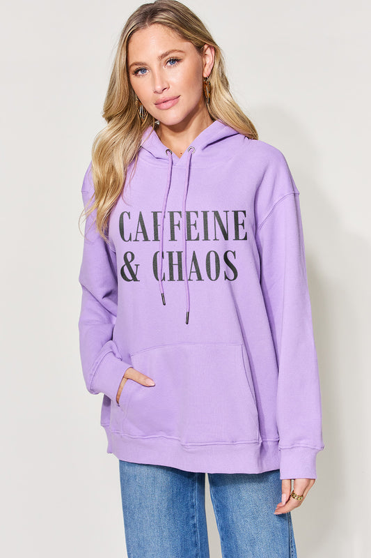 CAFFEINE&CHAOS Graphic Drawstring Long Sleeve Hoodie