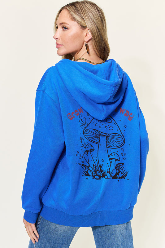 GROW YOUR OWN WAY Graphic Zip-Up Hoodie with Pockets