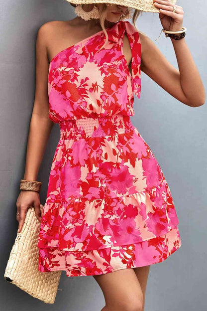 Baby It’s Me Floral Smocked Waist Tied One-Shoulder Dress
