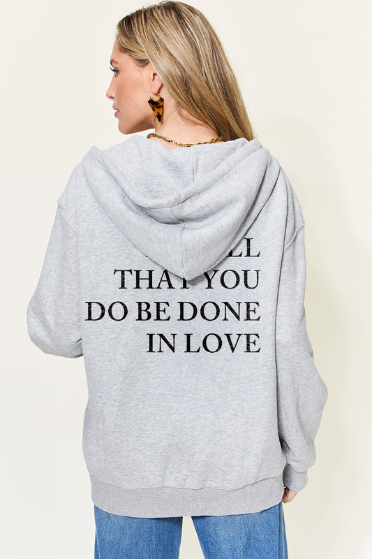 Letter Graphic Zip-Up Hoodie with Pockets