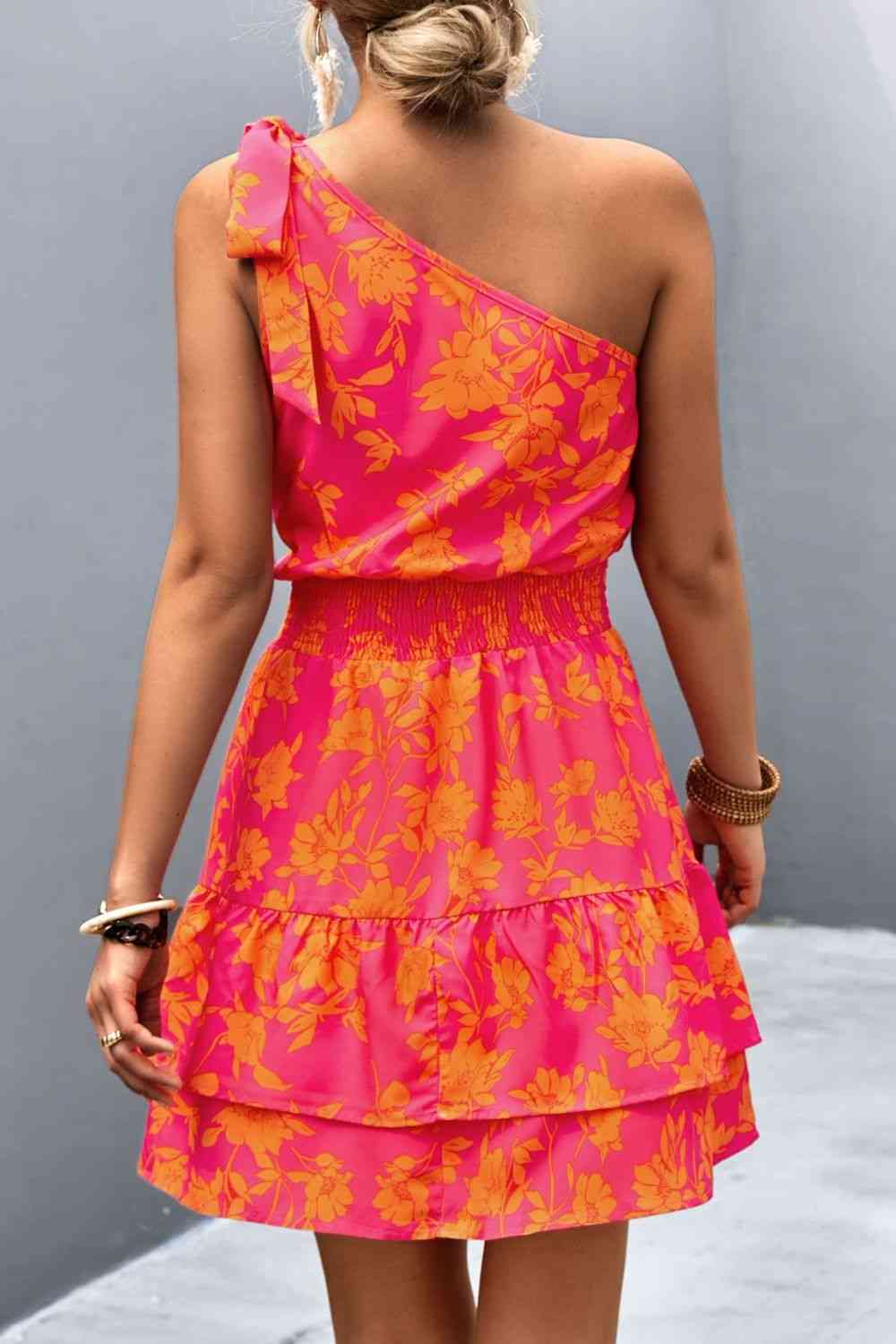 Baby It’s Me Floral Smocked Waist Tied One-Shoulder Dress