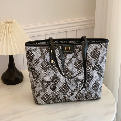 Snakeskin Print PU Leather Tote Bag