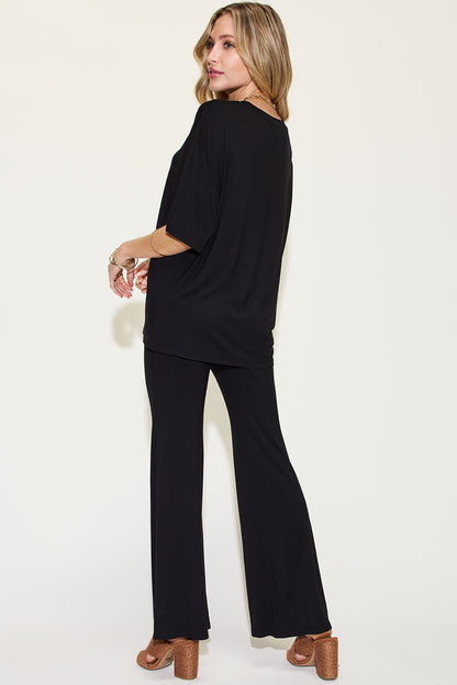 Basic Bae Bamboo Drop Shoulder T-Shirt and Flare Pants Set