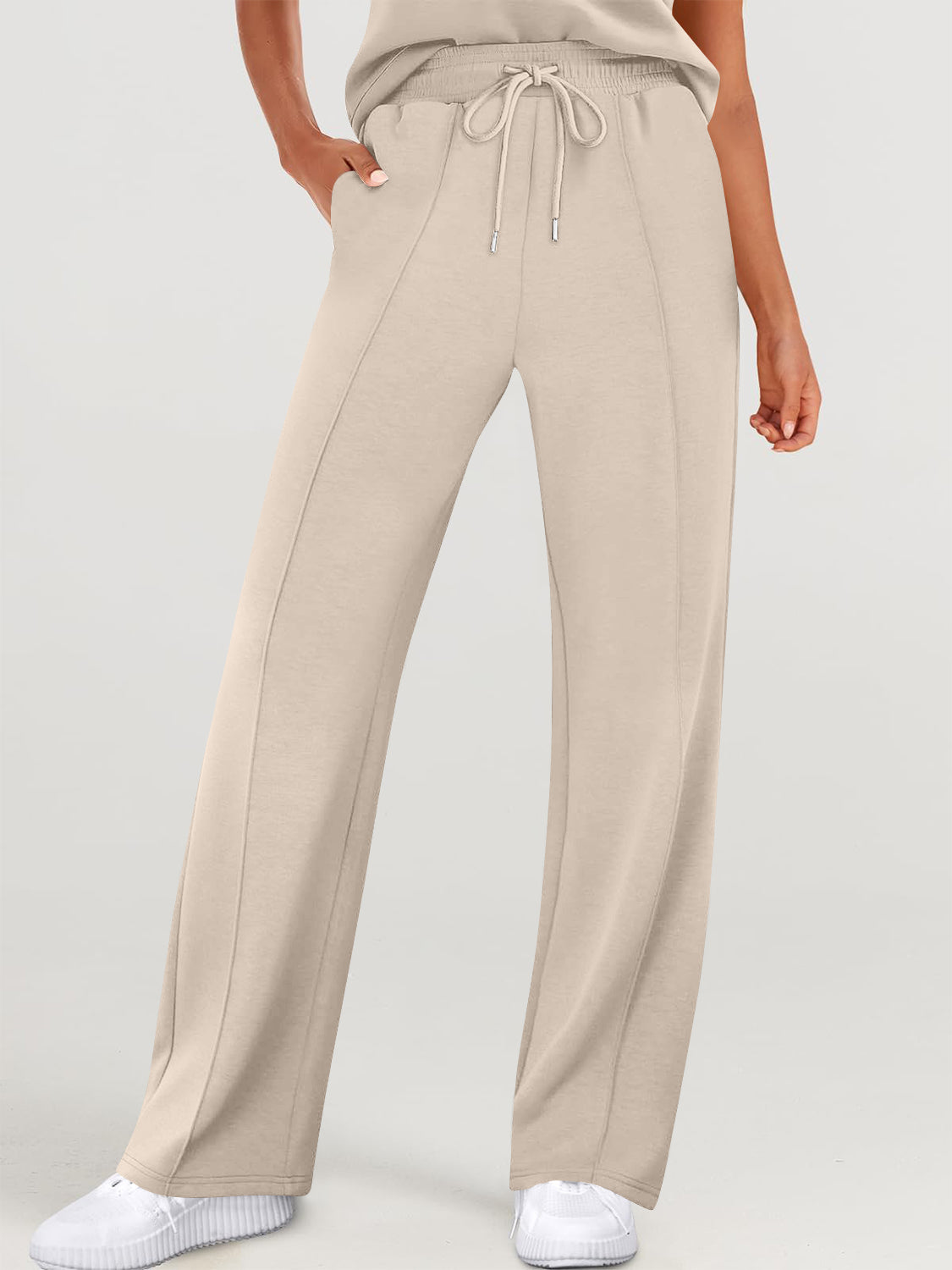 Round Neck Top and Drawstring Pants Set