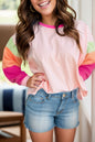 Color Block Round Neck long Sleeve Top