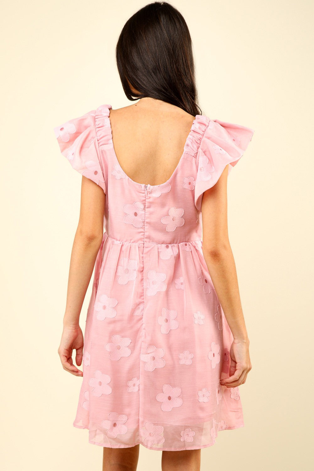 VERY J Flower Embroidered Organza Mini Dress