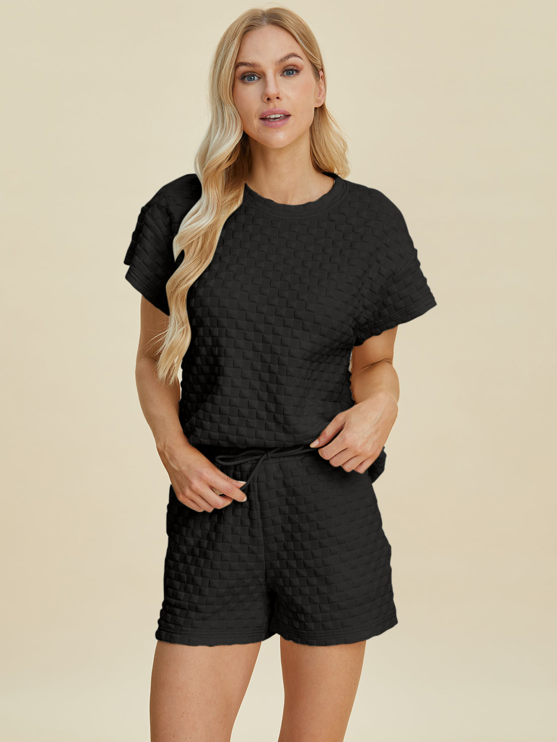 Double Take Texture T-Shirt and Shorts Set