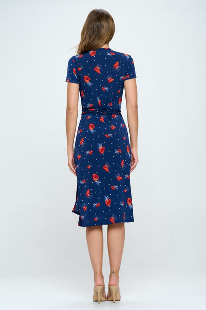 Floral Tie Front Surplice Short Sleeve Dress