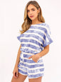 Striped Round Neck Top and Shorts Set