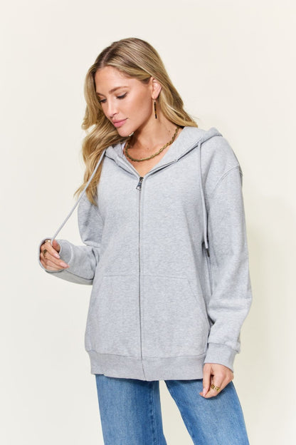 Simply Love Full Size NOT IN THE MOOD Graphic Zip-Up Hoodie with Pockets