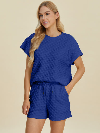 Double Take Texture T-Shirt and Shorts Set