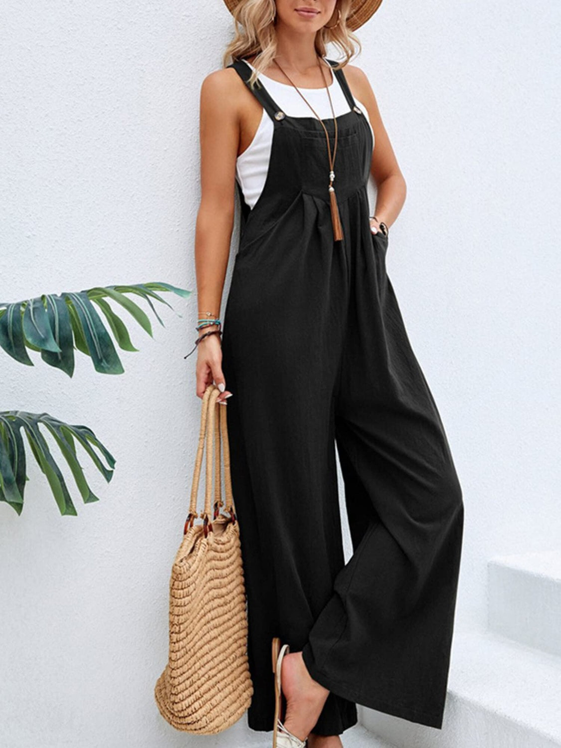 Square Neck Wide Strap Overalls