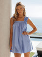 Frill Pocketed Square Neck Wide Strap Dress