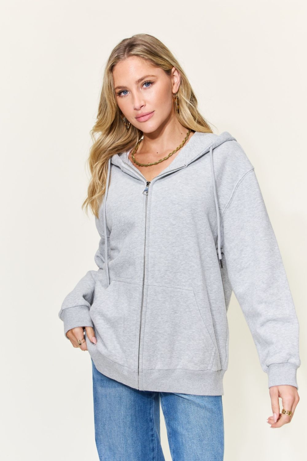 Simply Love Full Size NOT IN THE MOOD Graphic Zip-Up Hoodie with Pockets