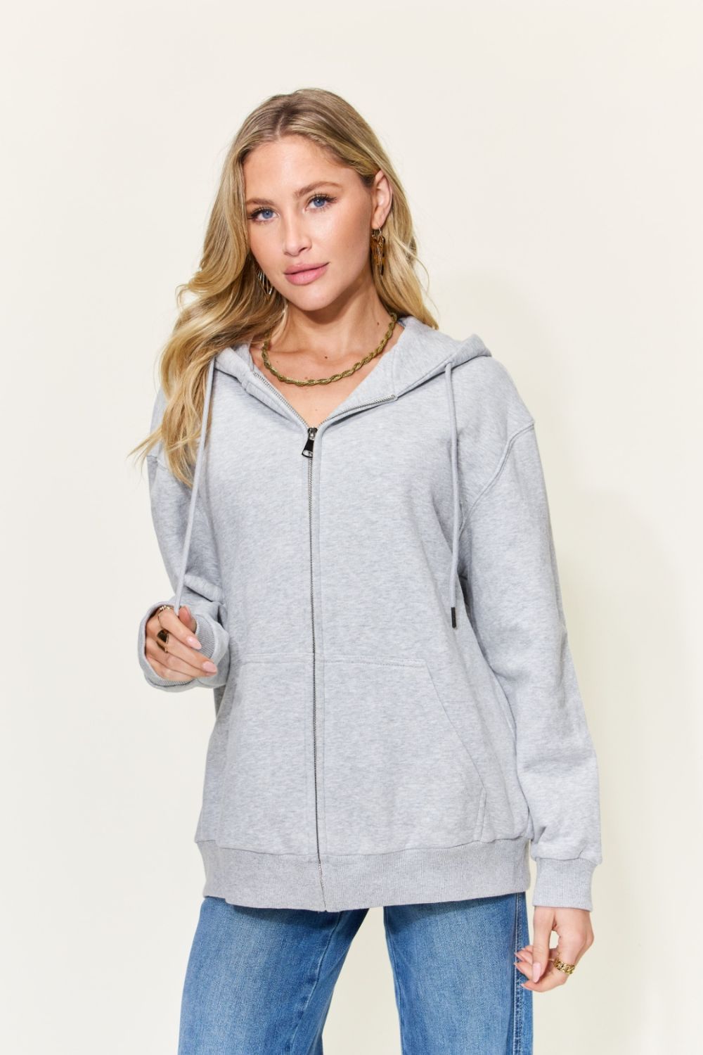 Simply Love Full Size NOT IN THE MOOD Graphic Zip-Up Hoodie with Pockets