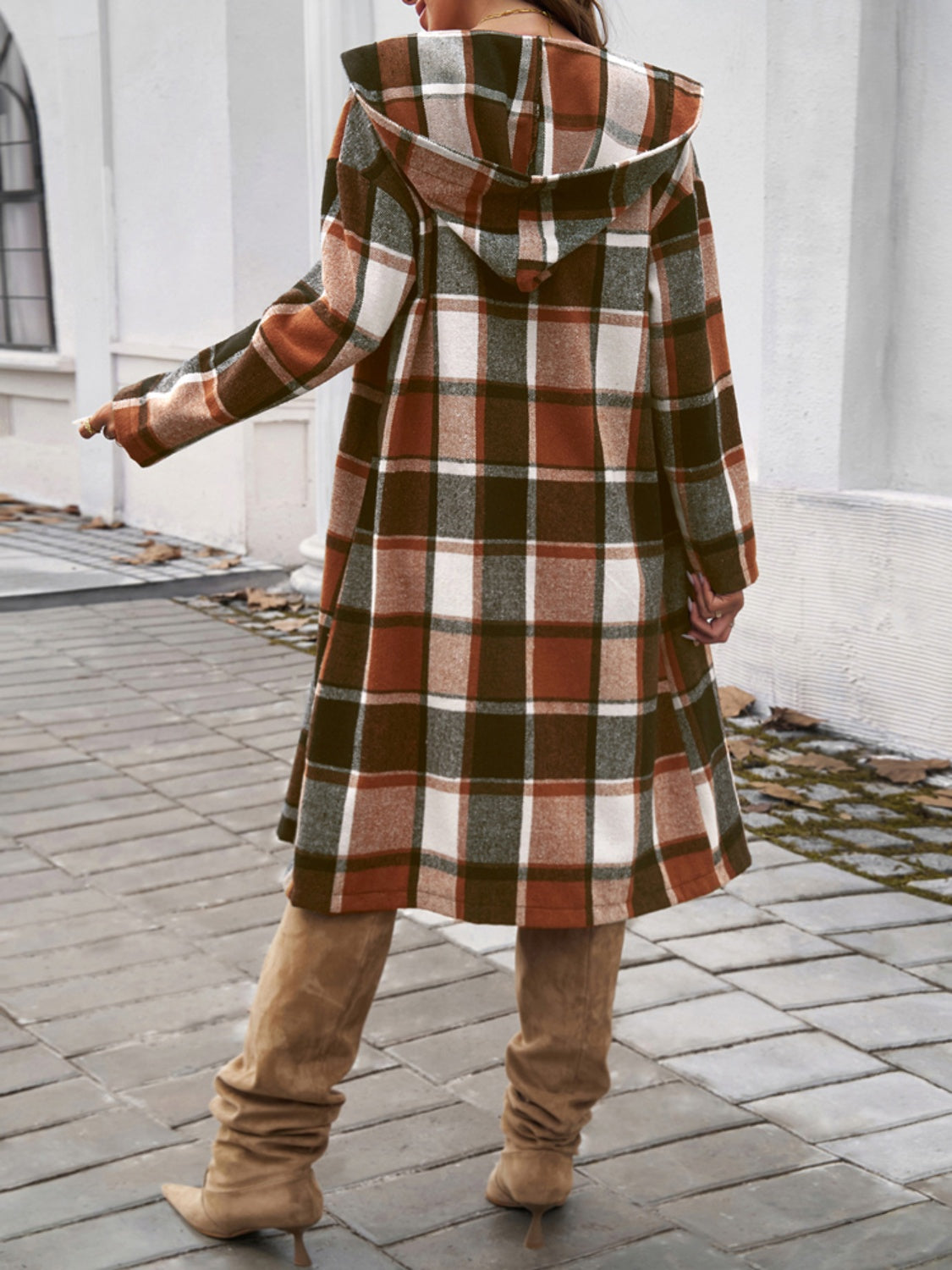 Never Too Late Plaid Long Sleeve Hooded Coat