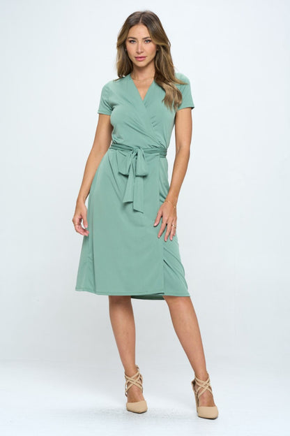 Tie  Front Surplice Short Sleeve Dress