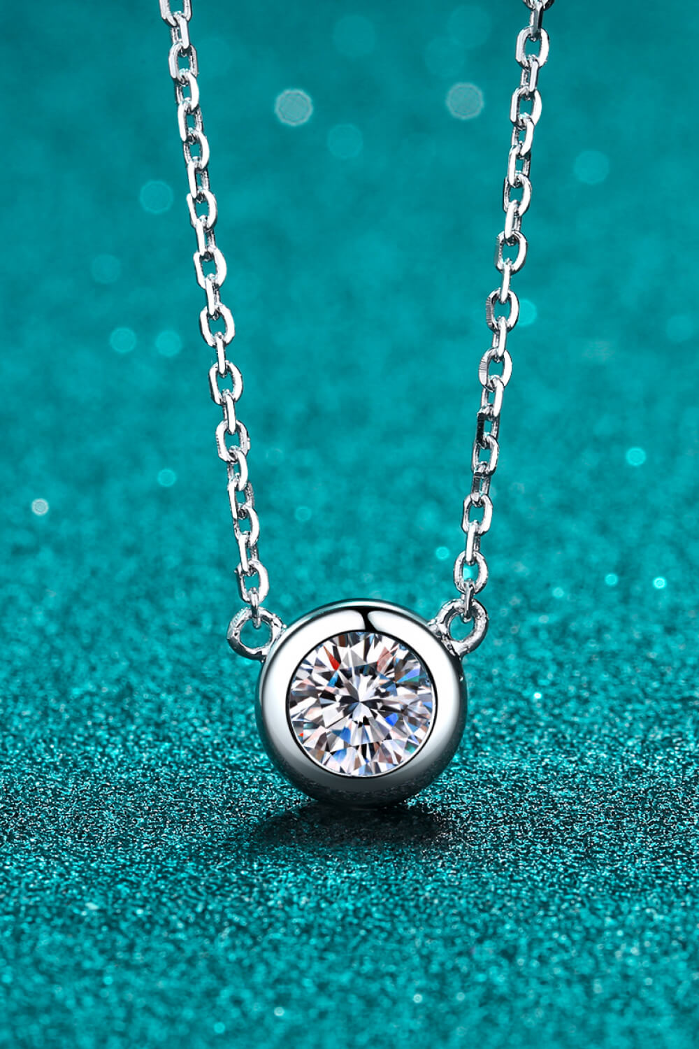 Moissanite & Sterling Silver Round Pendant Chain Necklace