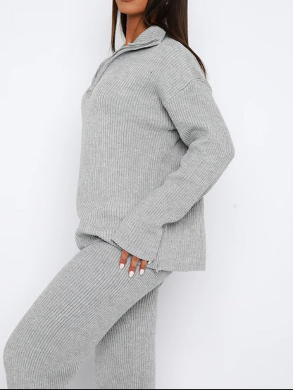 Quarter Zip Long Sleeve Top and Pants Set