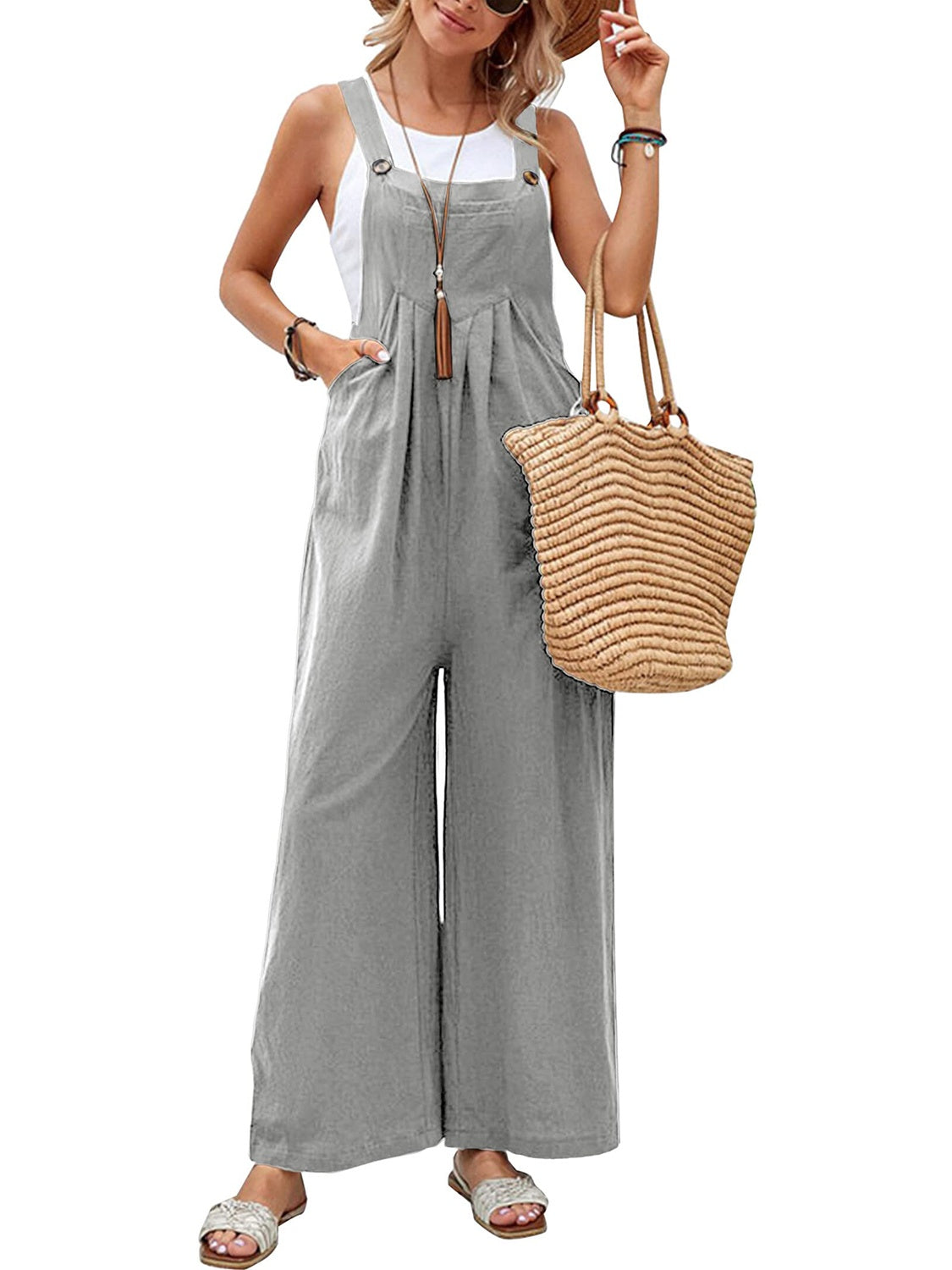 Square Neck Wide Strap Overalls