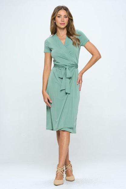 Tie  Front Surplice Short Sleeve Dress