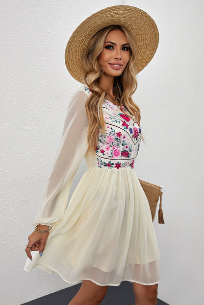 Floral Mesh Sleeve Lined Dress