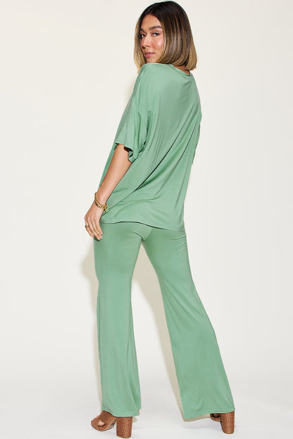 Basic Bae Bamboo Drop Shoulder T-Shirt and Flare Pants Set