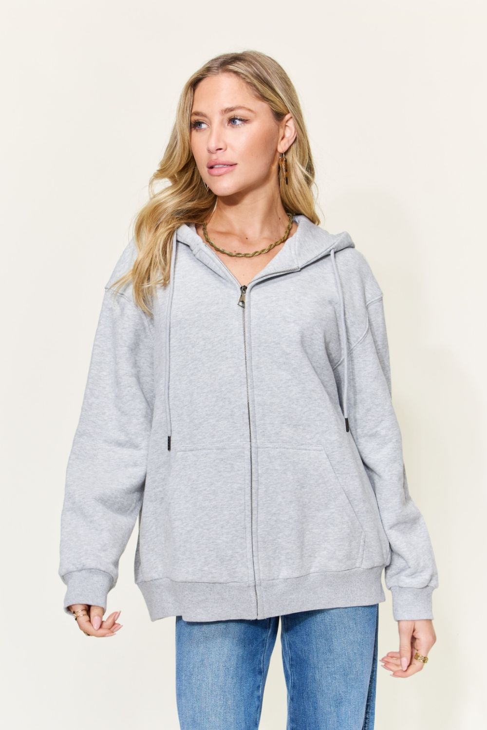 Simply Love Full Size NOT IN THE MOOD Graphic Zip-Up Hoodie with Pockets