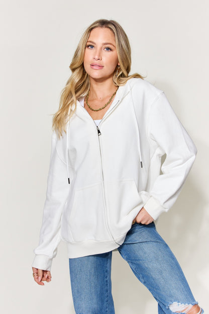 Simply Love Full Size NOT IN THE MOOD Graphic Zip-Up Hoodie with Pockets