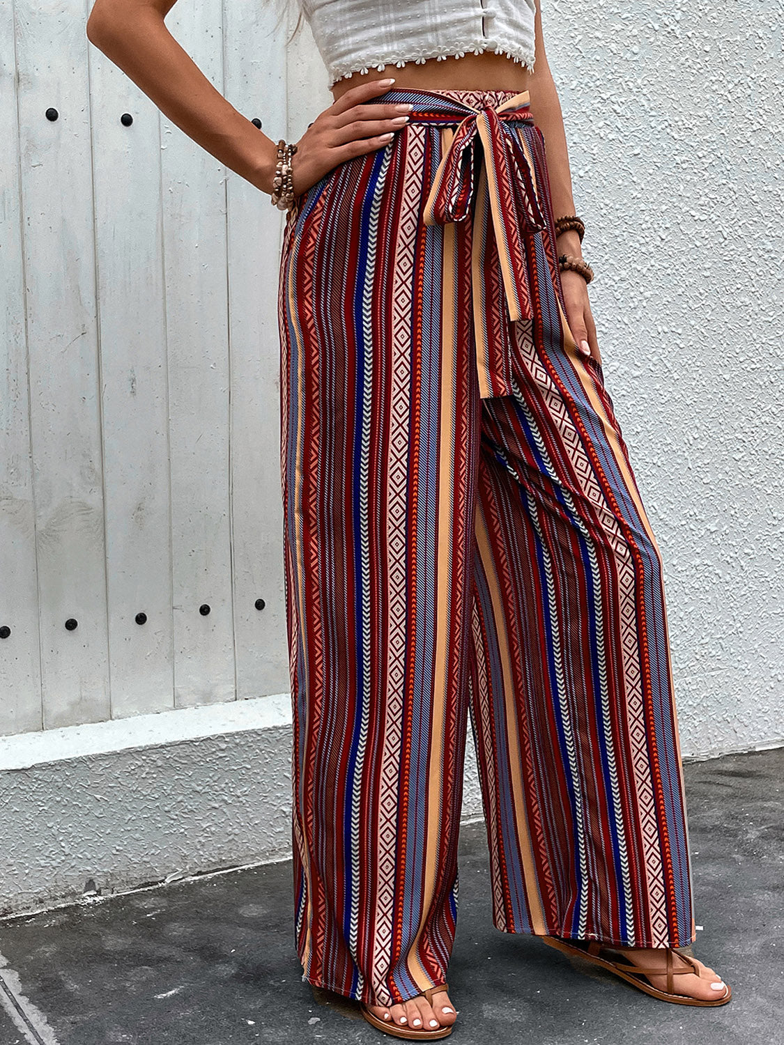 Tied Geometric Wide Leg Pants