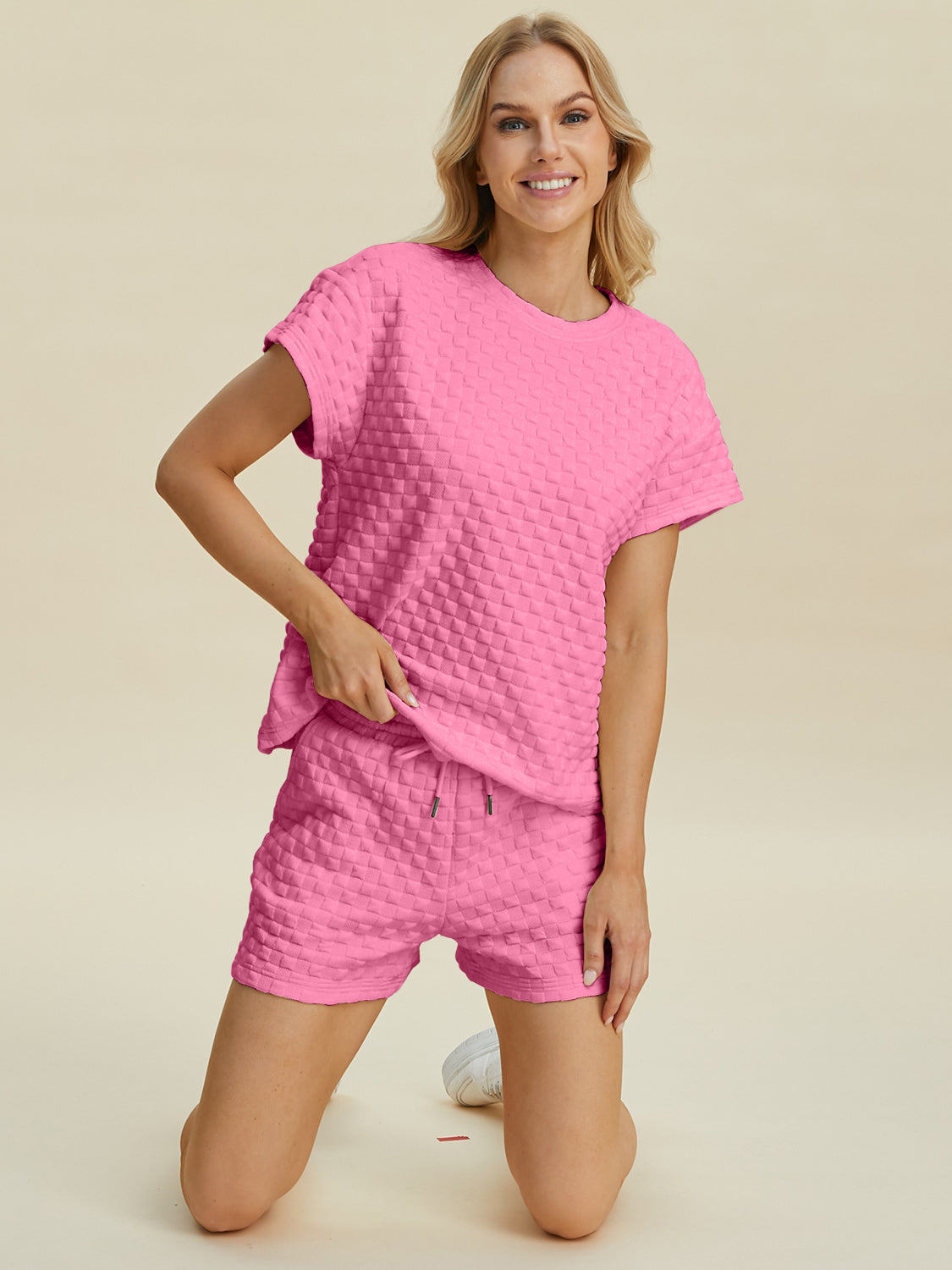 Double Take Texture T-Shirt and Shorts Set