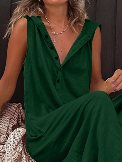 Half Button Sleeveless Jumpsuit