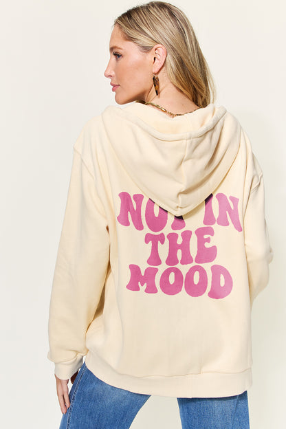 Simply Love Full Size NOT IN THE MOOD Graphic Zip-Up Hoodie with Pockets