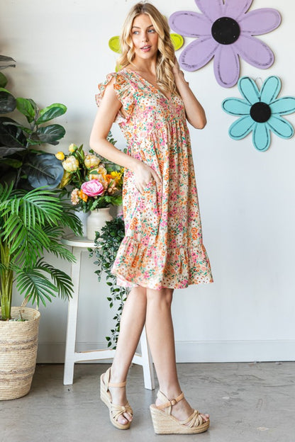 Heimish Floral Ruffled V-Neck Dress