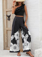 Ruffled Single Shoulder Top and Printed Pants Set