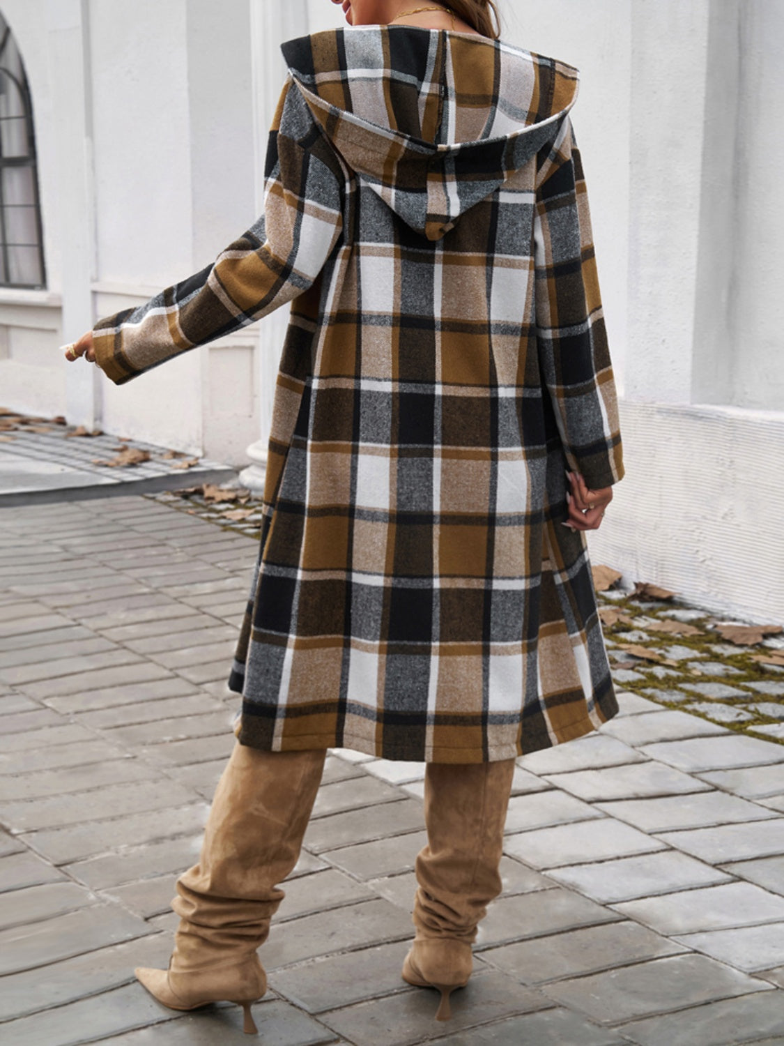 Never Too Late Plaid Long Sleeve Hooded Coat