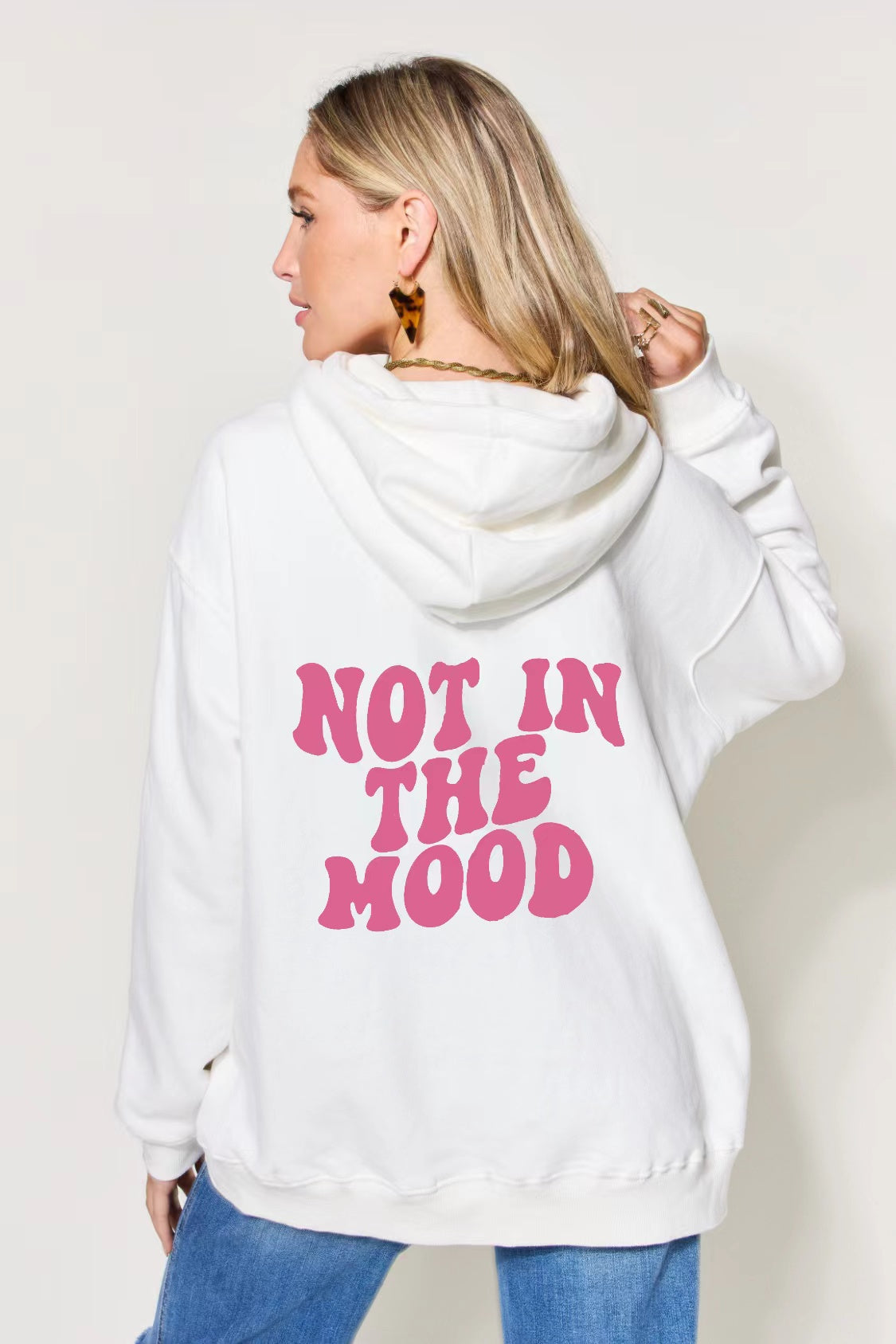 Simply Love Full Size NOT IN THE MOOD Graphic Zip-Up Hoodie with Pockets