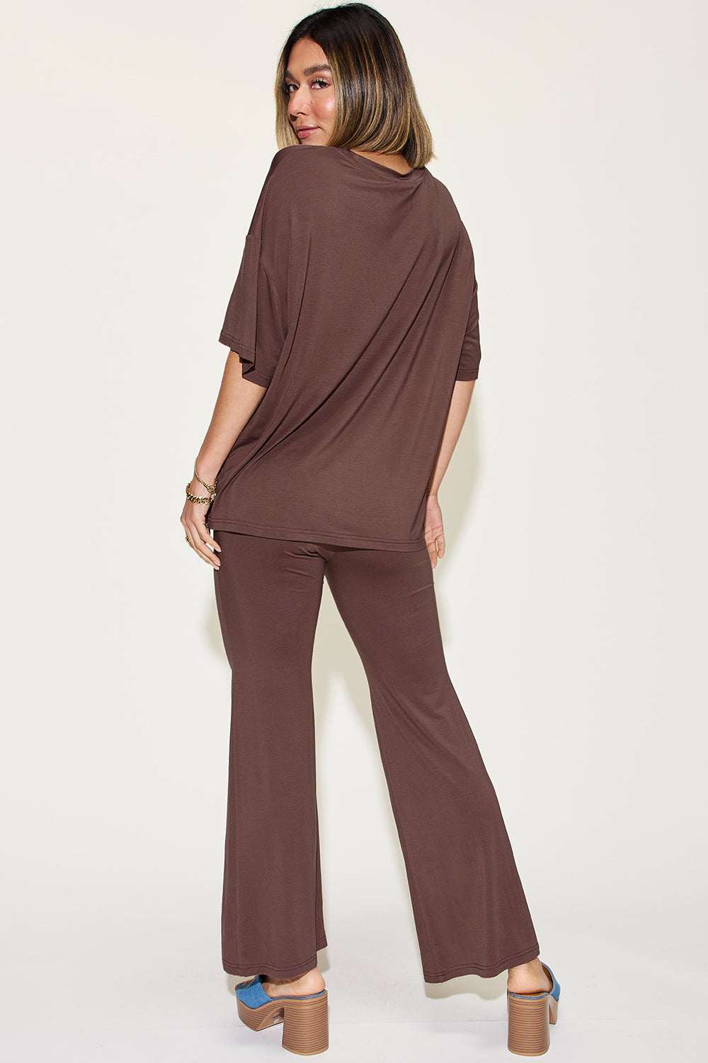 Basic Bae Bamboo Drop Shoulder T-Shirt and Flare Pants Set