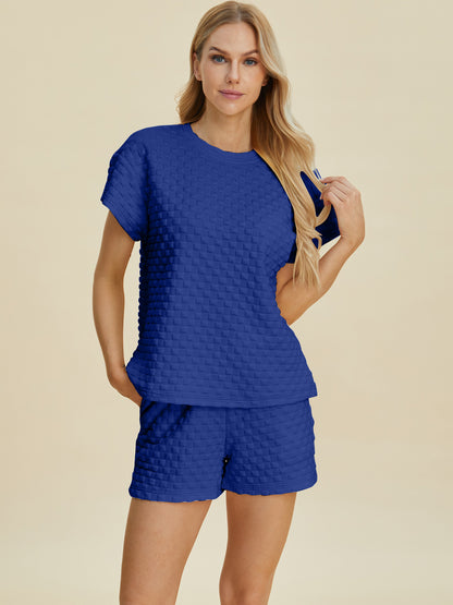 Double Take Texture T-Shirt and Shorts Set