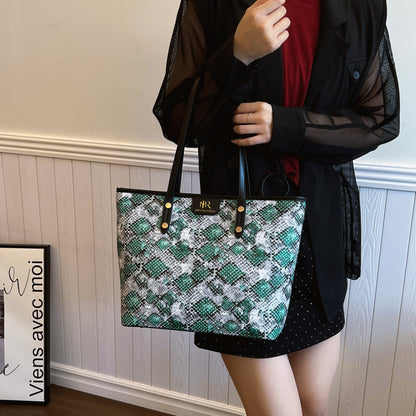 Snakeskin Print PU Leather Tote Bag