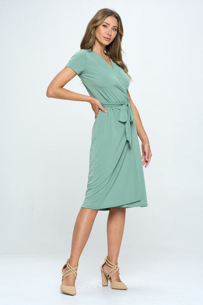 Tie  Front Surplice Short Sleeve Dress