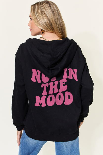 Simply Love Full Size NOT IN THE MOOD Graphic Zip-Up Hoodie with Pockets