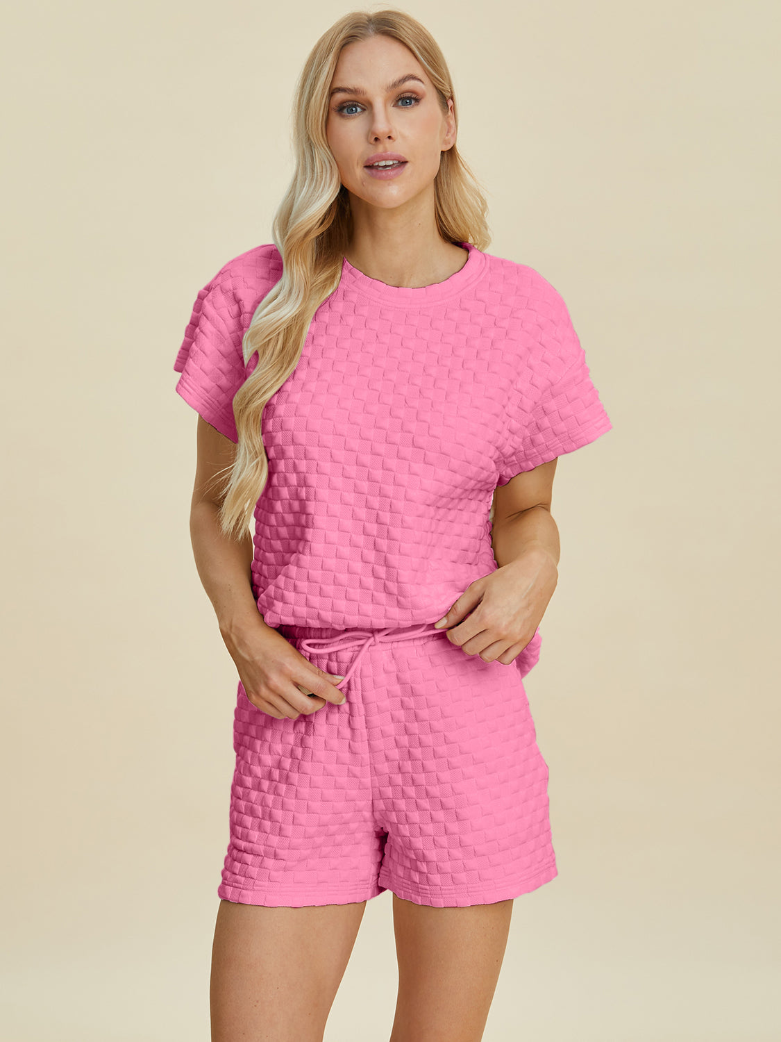 Double Take Texture T-Shirt and Shorts Set