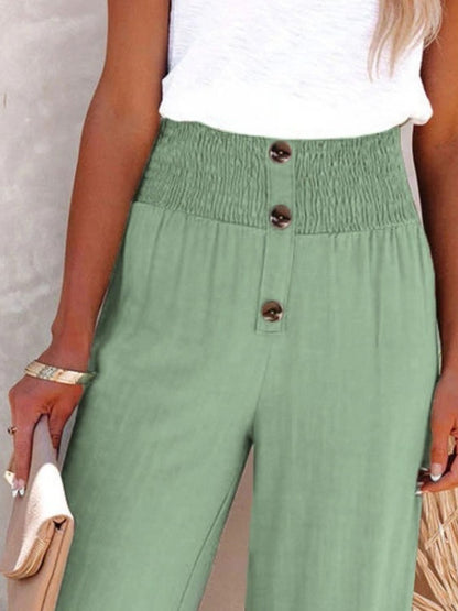 Decorative Button High Waist Pants