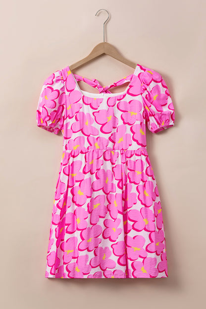 Printed Square Neck Short Sleeve Dress