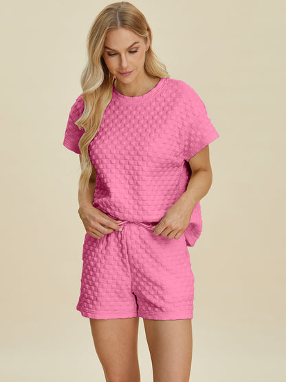 Double Take Texture T-Shirt and Shorts Set