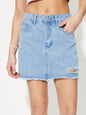 Distressed Raw Hem Mini Denim Skirt