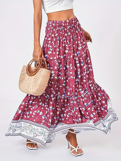 Tiered Printed Elastic Waist Skirt