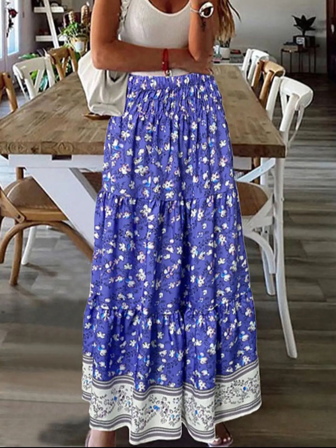 Tiered Printed Elastic Waist Skirt