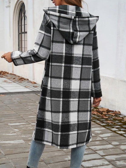 Never Too Late Plaid Long Sleeve Hooded Coat